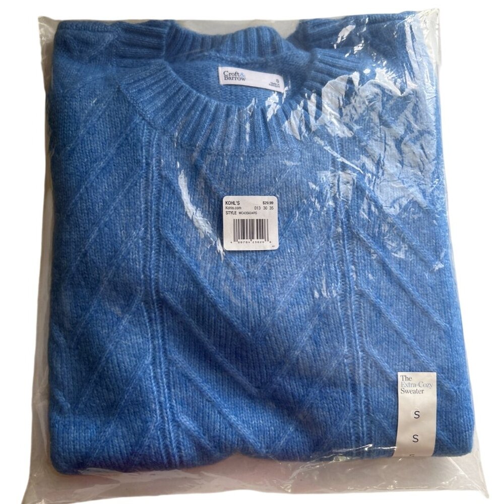Croft & Barrow Womens Blue Cable Knit Sweater Size S Made In Indonesia